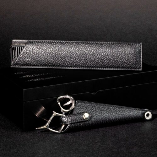 Etui en cuir grainé de luxe pour ciseaux et peignes de coiffure professionnels